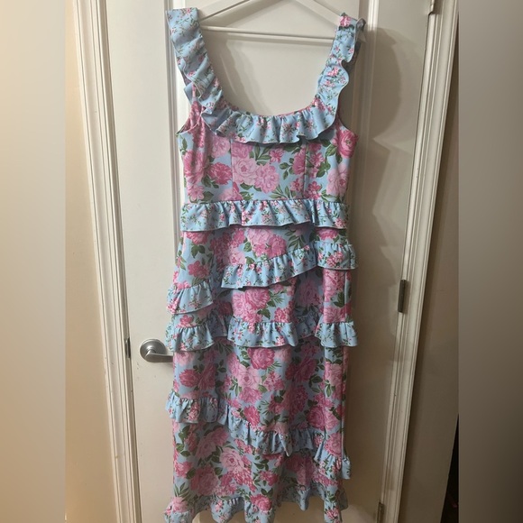 Show Me Your Mumu Weddings Pink Floral Scoop Neck Tiered Maxi Dress - Picture 4 of 9